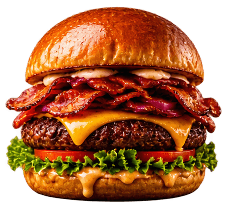 Hambúrguer artesanal com bacon, cheddar e salada